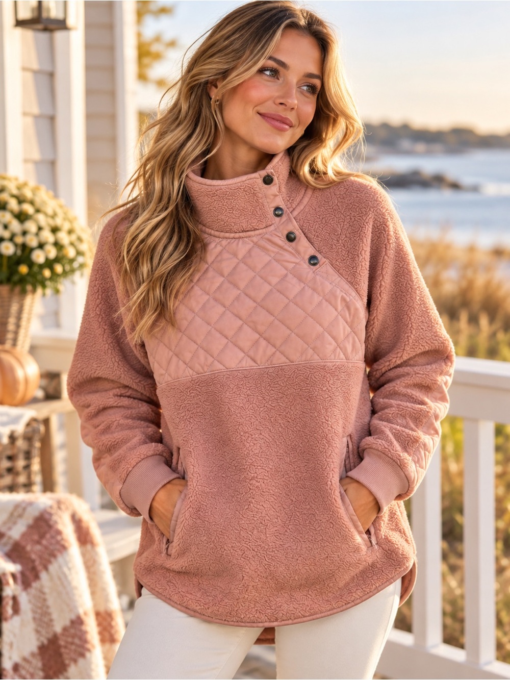 Abercrombie & Fitch Sherpa Quilted Snap Pullover XS Gorpcore Cabin Cozy Fall
